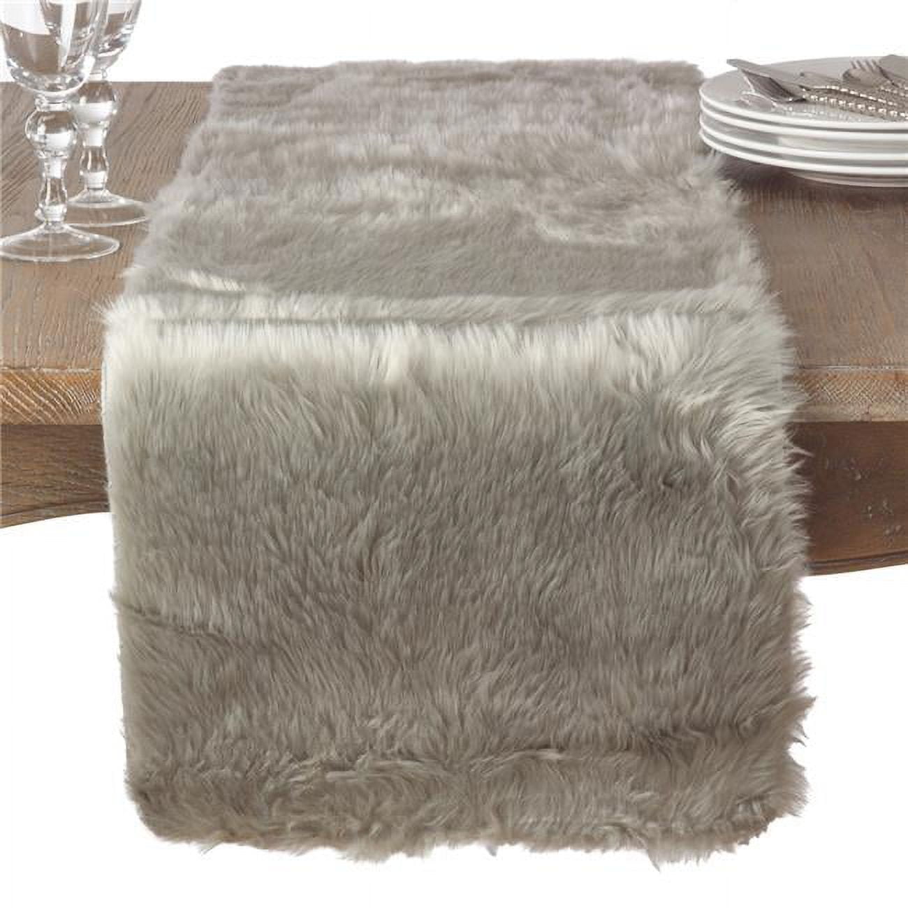 Gray Faux Fur Soft Plush Winter Table Runner, 15" x 108"