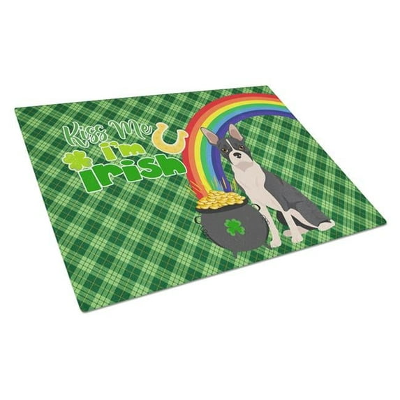 15 x 12 in. Black Boston Terrier Saint Patricks Day Glass Cutting Board - Large