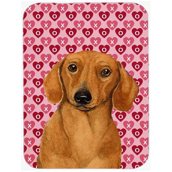 15 x 12 in. Dachshund Hearts Love and Valentines Day Portrait Glass Cutting Board - Large