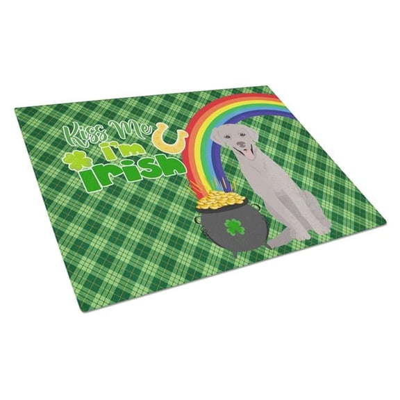 15 x 12 in. Gray Labrador Retriever Saint Patricks Day Glass Cutting Board - Large