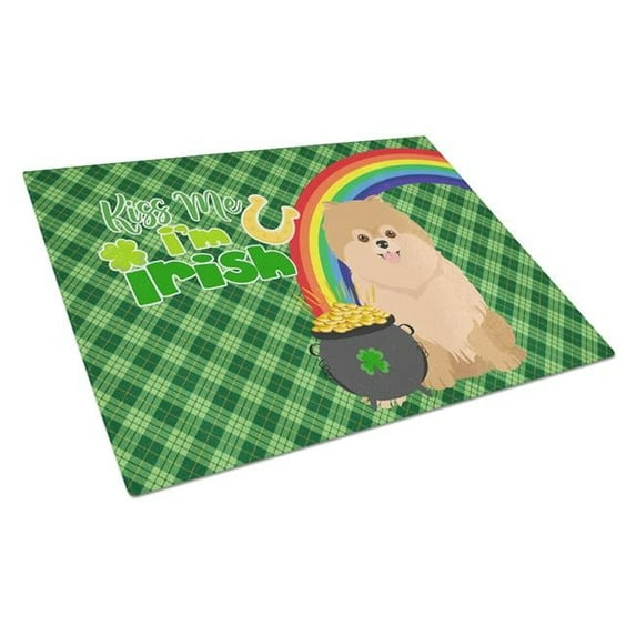 15 x 12 in. Orange Pomeranian Saint Patricks Day Glass Cutting Board - Large