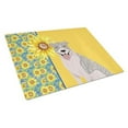 thumbnail image 1 of 15 x 12 in. Summer Sunflowers Blue Brindle Pit Bull Terrier Glass Large Cutting Board, 1 of 1