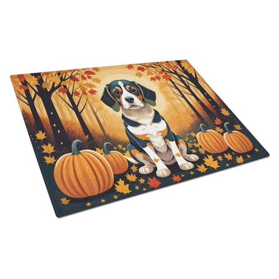 15 x 12 in. Unisex Beagle Fall Glass Cutting Board - Large