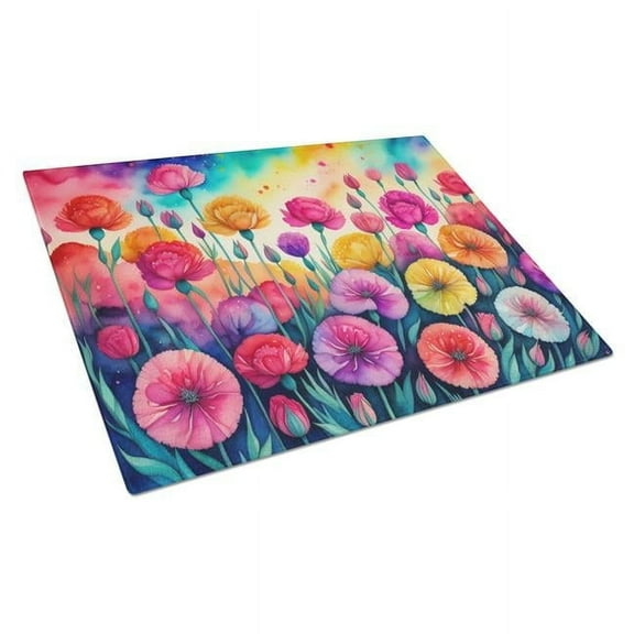 15 x 12 in. Unisex Carnations in Color Glass Cutting Board - Large