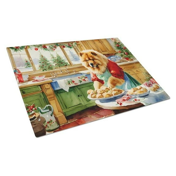 15 x 12 in. Unisex Chow Chow Christmas Cookies Glass Cutting Board