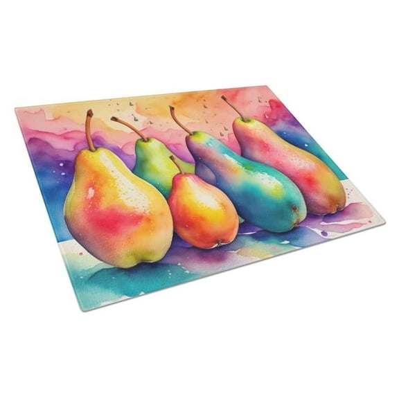 15 x 12 in. Unisex Colorful Pears Glass Cutting Board - Large