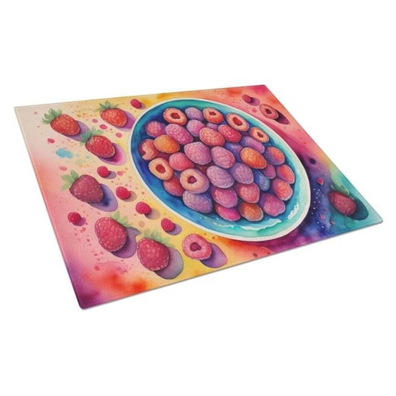 15 x 12 in. Unisex Colorful Raspberries Glass Cutting Board - Large