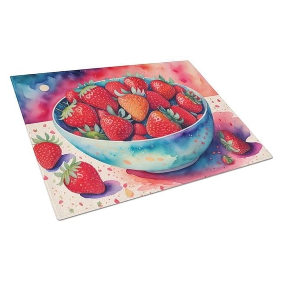 15 x 12 in. Unisex Colorful Strawberries Glass Cutting Board - Large