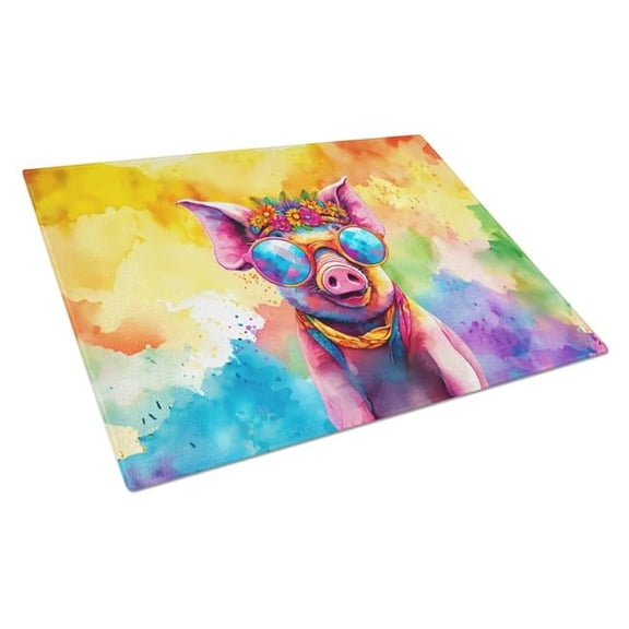 15 x 12 in. Unisex Hippie Animal Pig Glass Cutting Board