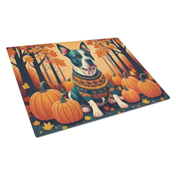 15 x 12 in. Unisex Pit Bull Terrier Fall Glass Cutting Board - Large