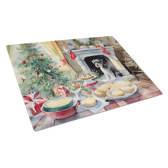 15 x 12 in. Unisex Schnauzer Christmas Cookies Glass Cutting Board