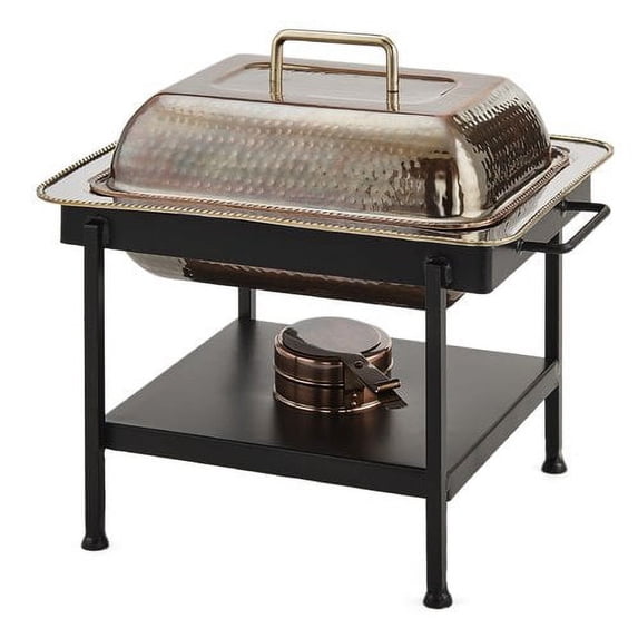 15?" x 12?" x 15" Rectangular Antique Copper Hammered Chafing Dish, 4 Qt.