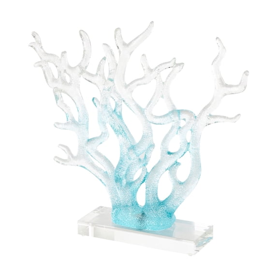 15" x 14" Blue Glass Ombre Coral Sculpture with Clear Rectangle Base, by DecMode