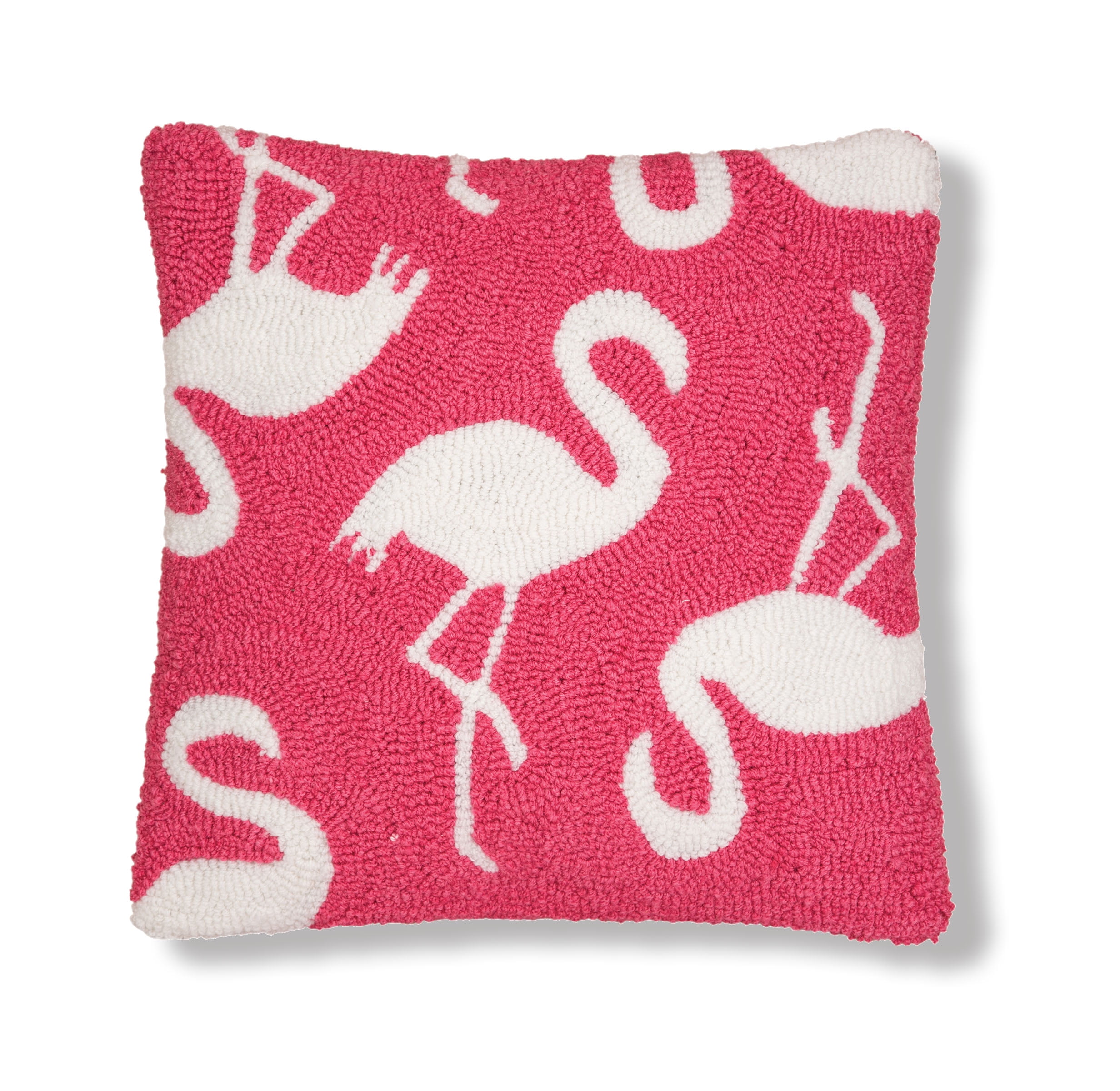 Pink and White Flamingo Hooked Throw Pillow 15" x 15"