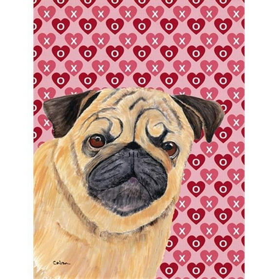 15 x 15 In. Pug Hearts Love And Valentines Day Portrait Flag, Garden Size