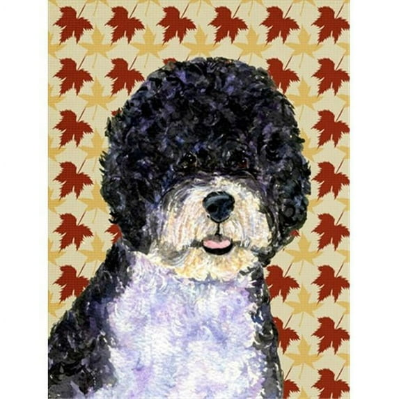 15 x 15 in. Portuguese Water Dog Fall Leaves Portrait Flag Garden Size