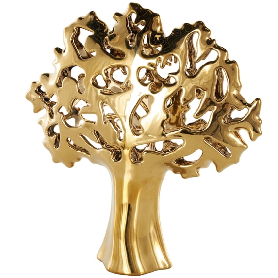 15" x 16" Gold Ceramic Glossy Tree Sculpture with Abstract Cutouts, by DecMode