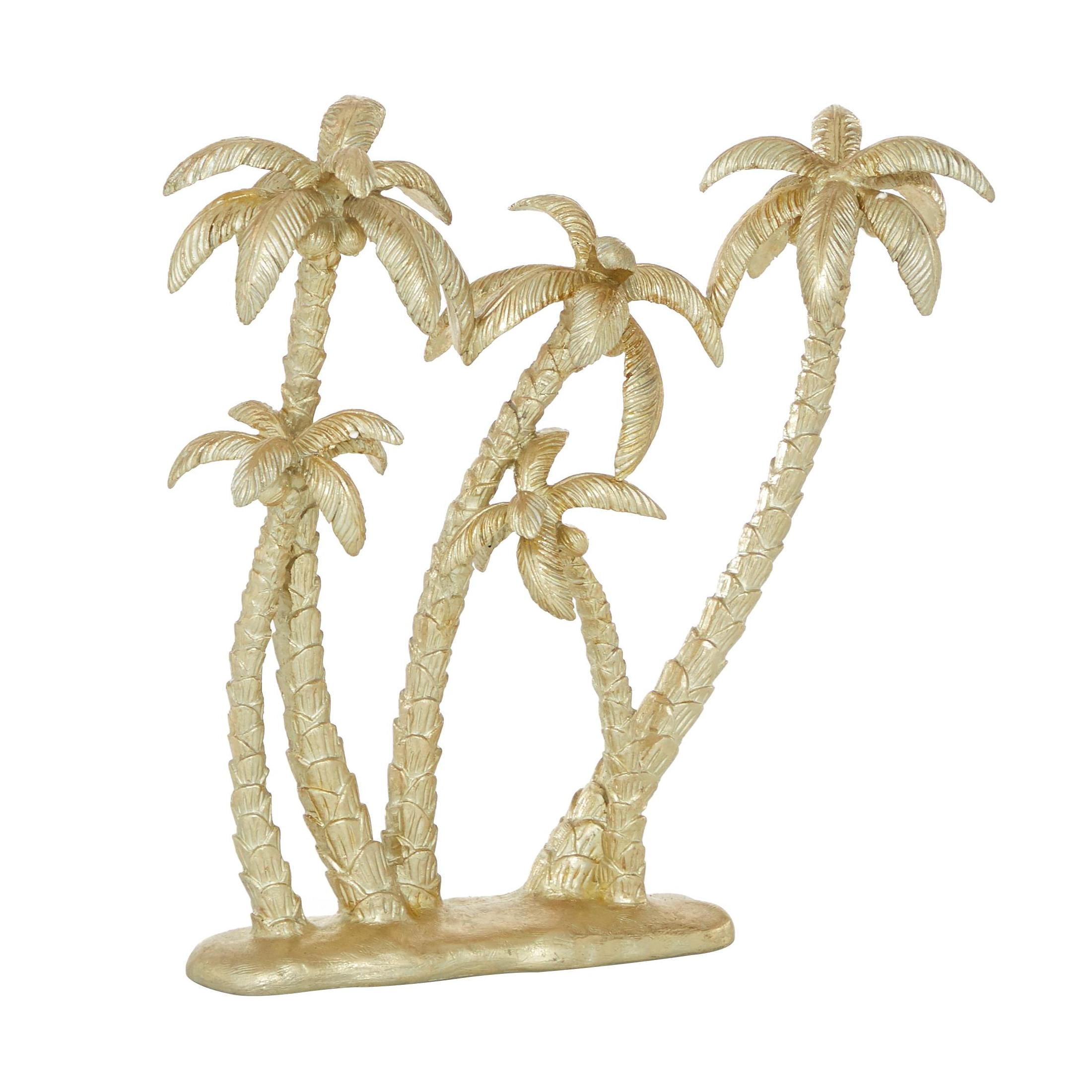 15" x 16" Gold Polyresin Palm Tree Sculpture, by DecMode
