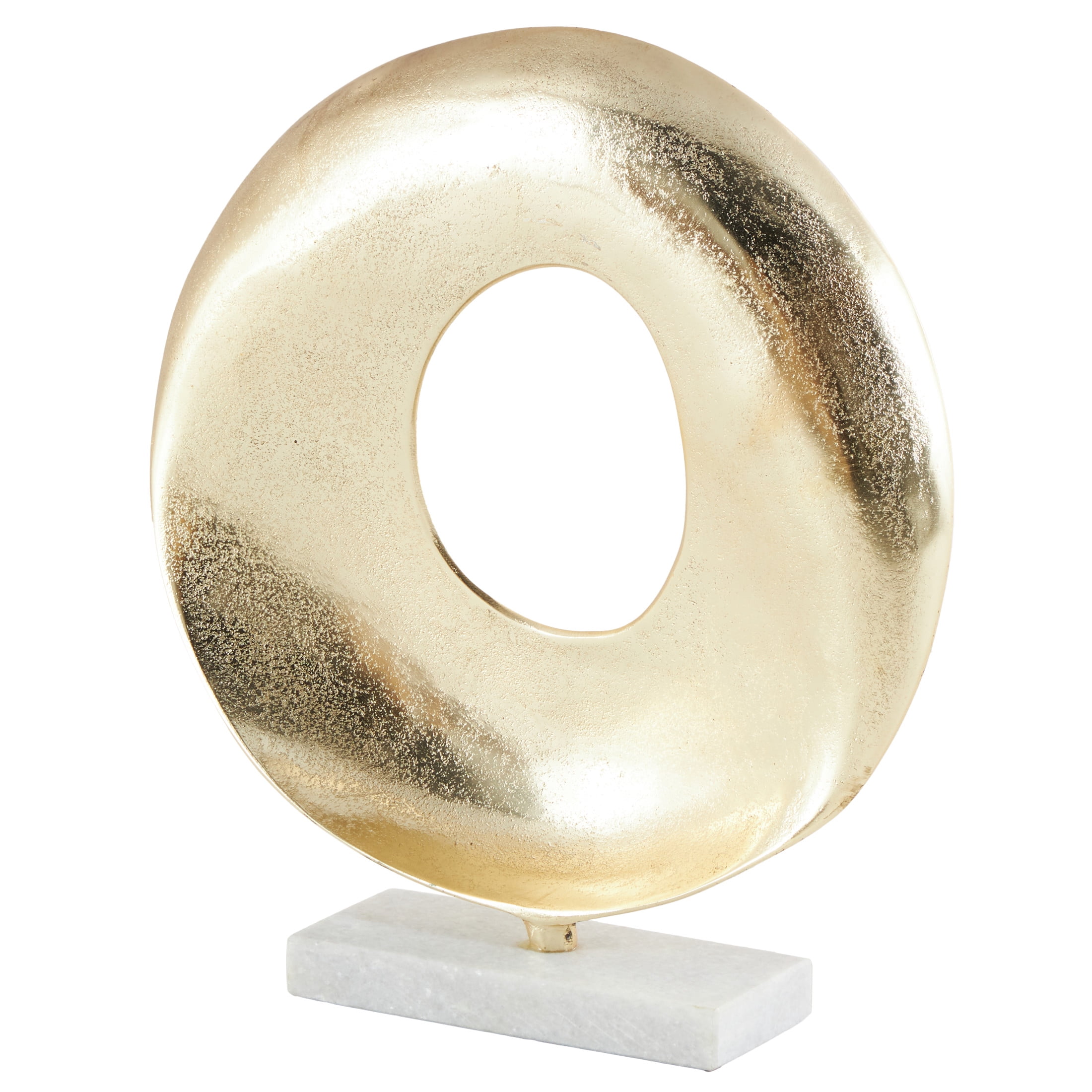 15" x 17" Gold Aluminum Metal Abstract Ring Geometric Sculpture with White Marble Base, by DecMode