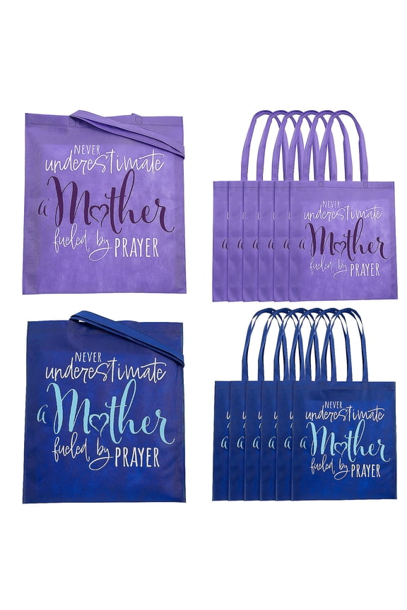 15" x 17" Large Never Underestimate a Mother Fueled by Prayer Nonwoven Tote Bags - 12 pieces