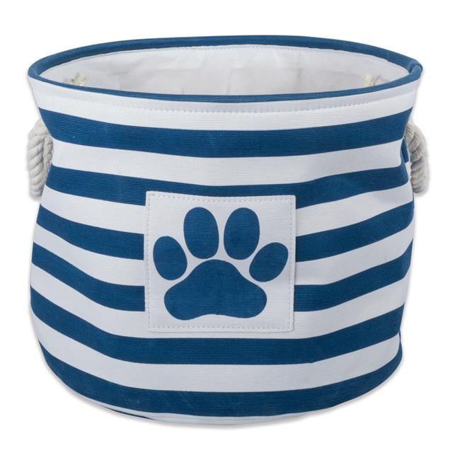 Large Navy and White Striped Collapsible Pet Storage Bin