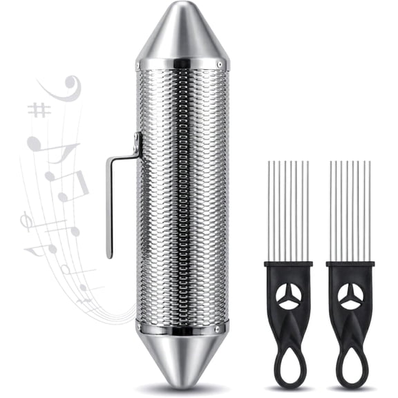 15" x 3" Guiro Instrument, Stainless Steel Shaker with 2 Scrapers, Latin Percussion Professional Band Accompaniment Sand Hammer for Musical Training