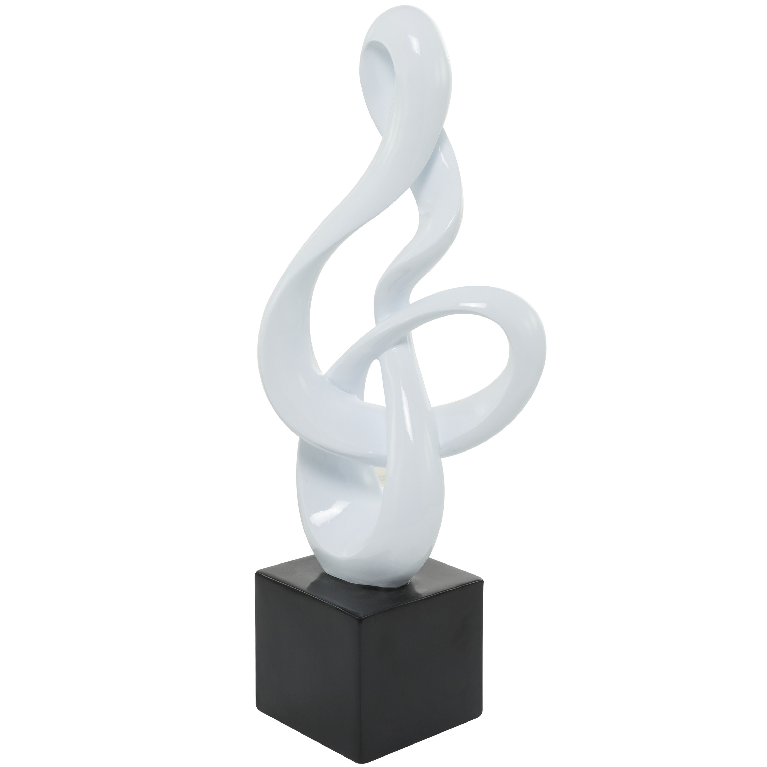 15" x 37" White Polystone Swirl Abstract Sculpture with Black Base, by DecMode