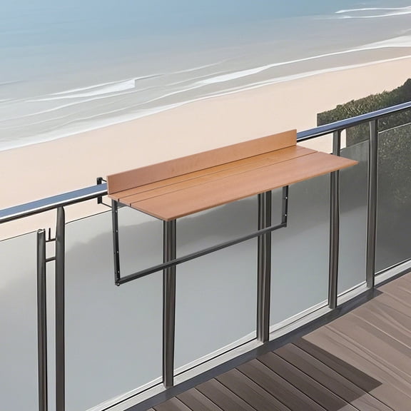 15" x 39" 5-Level Adjustable Folding Balcony Railing Table, Outdoor Patio Deck Bar Serving Table, Fits Railings 1" to 5.3" Thick