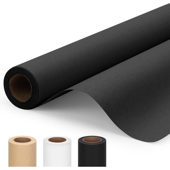 15" x 456"(38') Black Kraft Paper Roll for Bulletin Board, Wrapping Craft Gift Packing Banner Art Table Covering Bouquet Flower Moving Shipping 75GSM