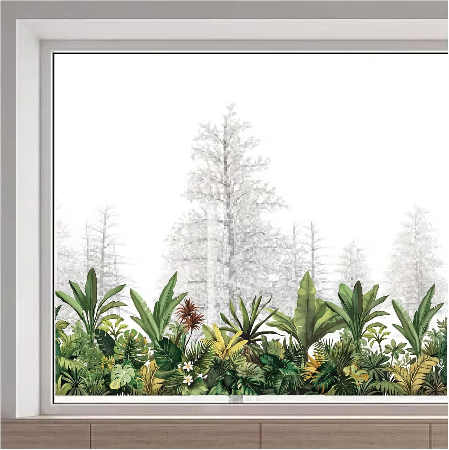 15 x 47 Inch Tropical Plants Window Sticker Large Size Green Leaves ...
