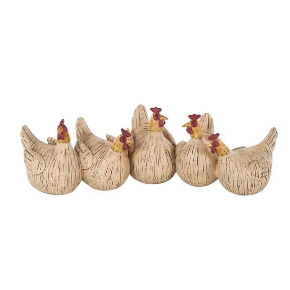 15" x 5" Beige Polystone Chicken Sculpture with Gold Heads, by DecMode