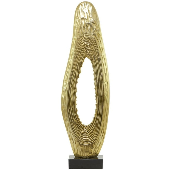 15" x 50" Gold Aluminum Metal Teardrop Abstract Sculpture with Black Base, by DecMode