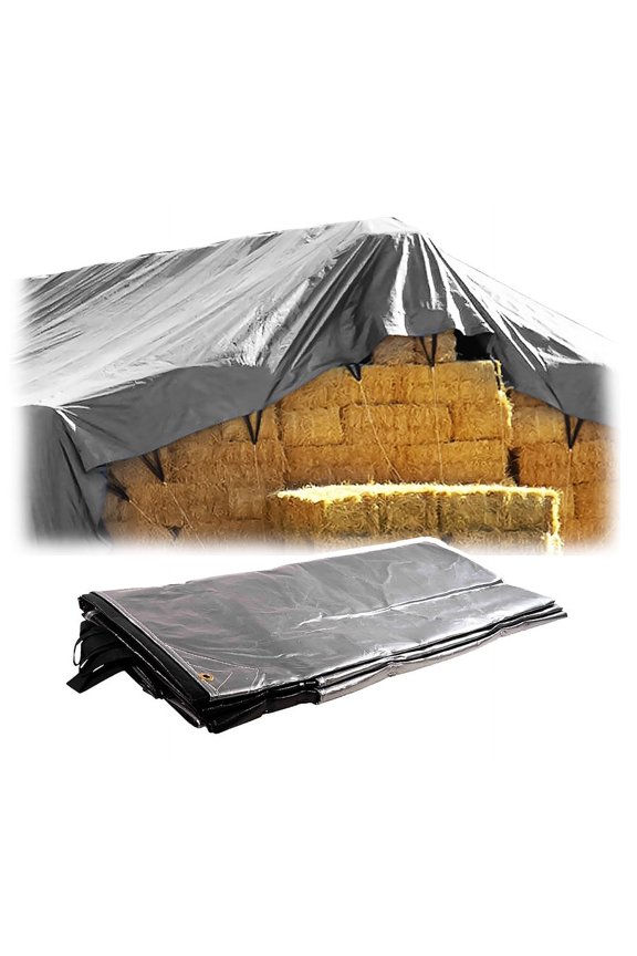 15' x 54' Heavy Duty 8oz Hay Tarps - 14.5 mil Waterproof Poly Tarpaulin with UV & Frost Resistance, Silver/Black, Tear-Proof Cover for Agriculture, Equipment