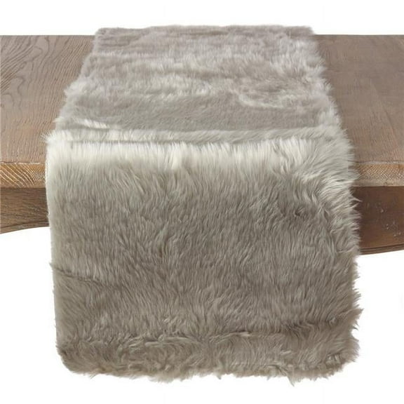 15 x 54 in. Faux Fur Design Oblong Table Runner, Grey