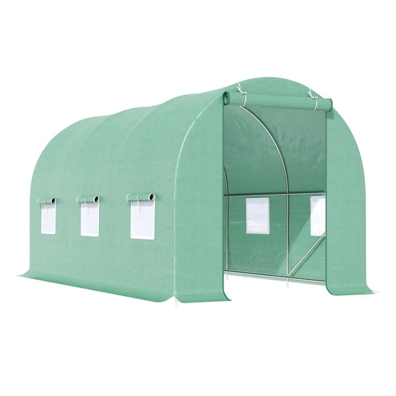 15' x 6.6' Walk-In Tunnel Hoop Greenhouse with Mesh Windows, Green