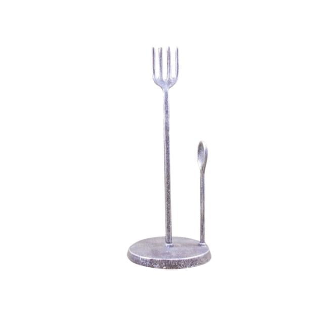 15 x 6 x 6 in. Rustic Silver Cast Iron Fork & Spoon Kitchen Paper Towel Holder