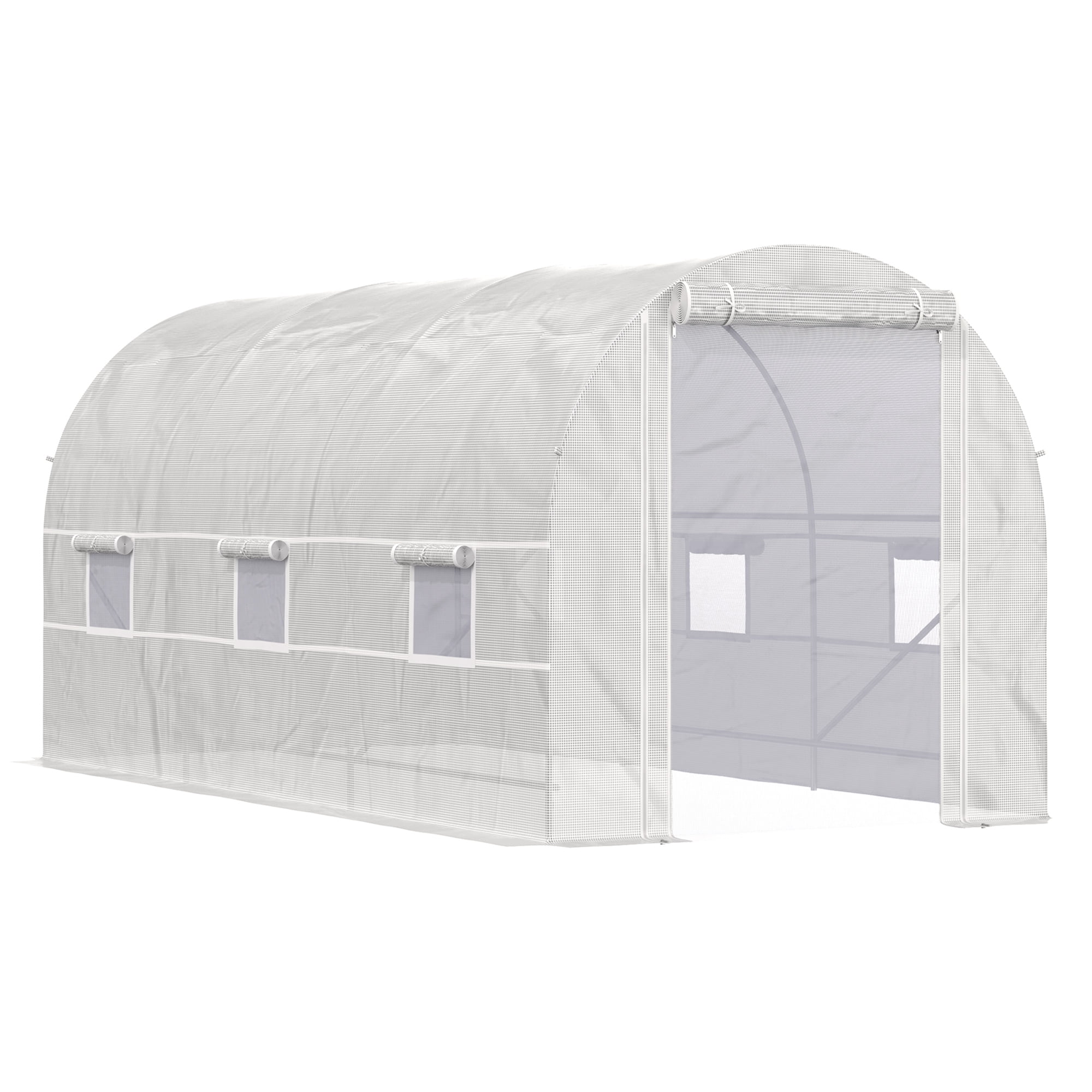 Large White Steel Frame Walk-In Tunnel Greenhouse with Roll-Up Windows