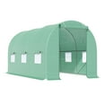 thumbnail image 1 of 15' x 7' x 7' Walk-in Tunnel Hoop Greenhouse, Green House for Outside with PE Cover, Steel Frame, Roll-Up Zipper Door & Windows for Flowers, Vegetables, Tropical Plants, Green, 1 of 7