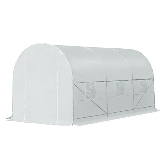 15 x 7Ft Outdoor Walk-In Tunnel Greenhouse Kit, Large Garden Warm Growing House with Roll-up Door and Roll-up Windows, Heavy Duty Steel Frame