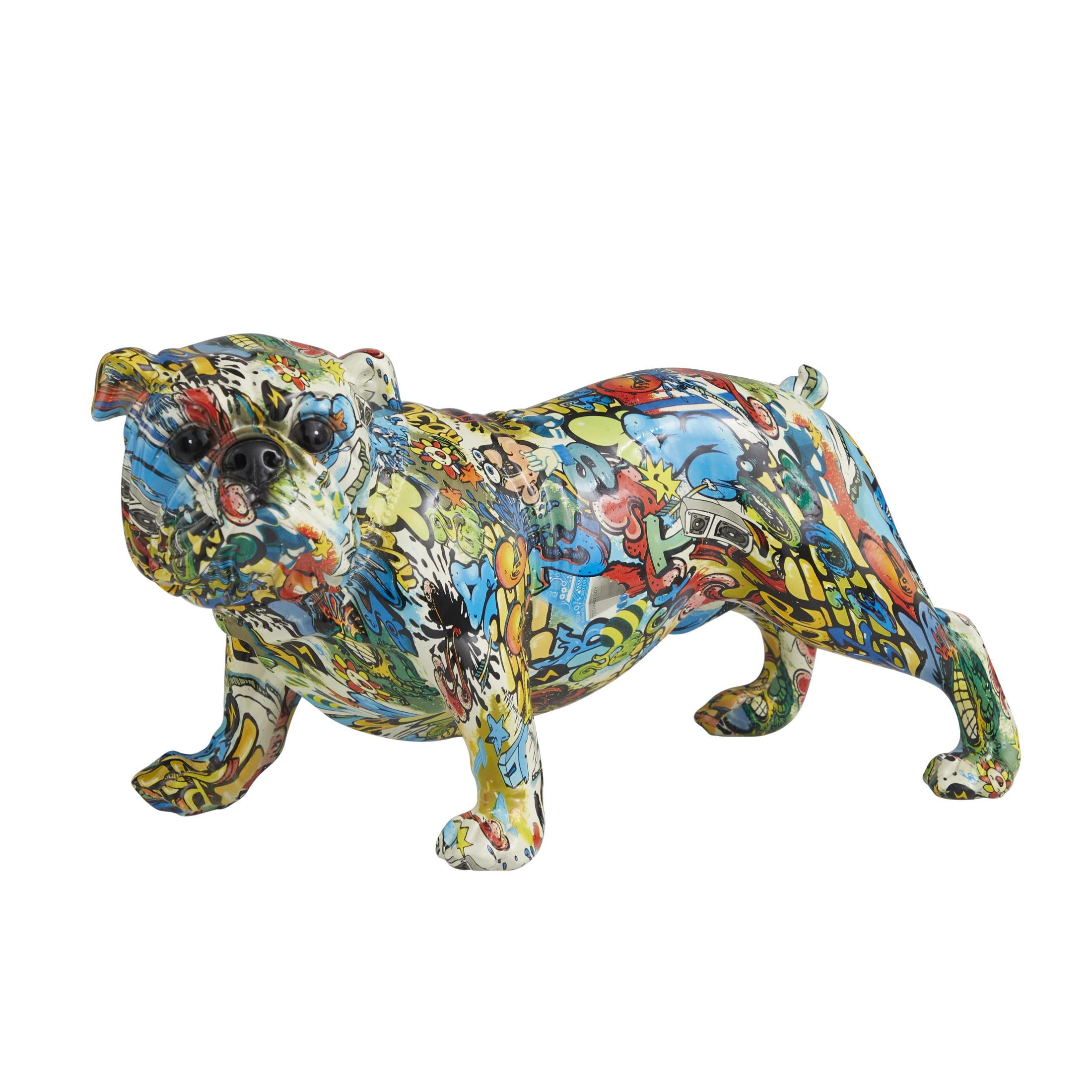 15" x 8" Multi Colored Resin Bulldog Sculpture, by DecMode