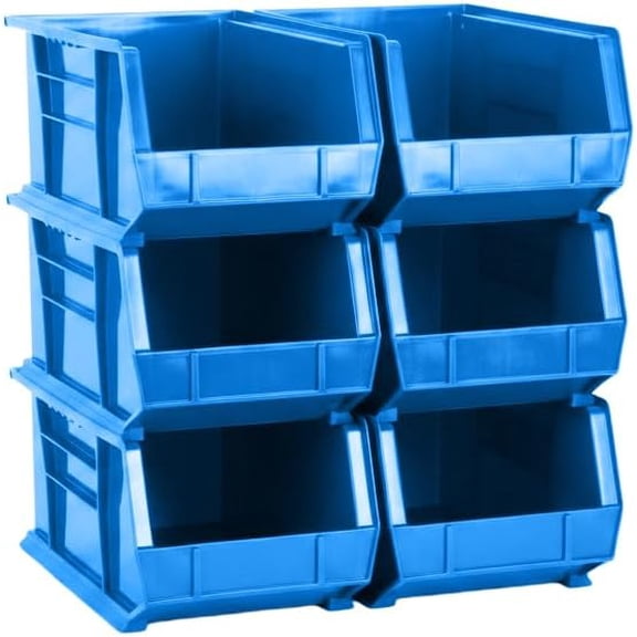 15" x 8" x 7" (6 Pack) Plastic Stackable Storage Bin, Hudson Blue