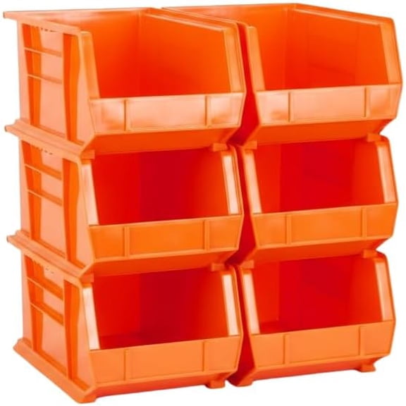 15" x 8" x 7" (6 Pack) Plastic Stackable Storage Bin, Orange