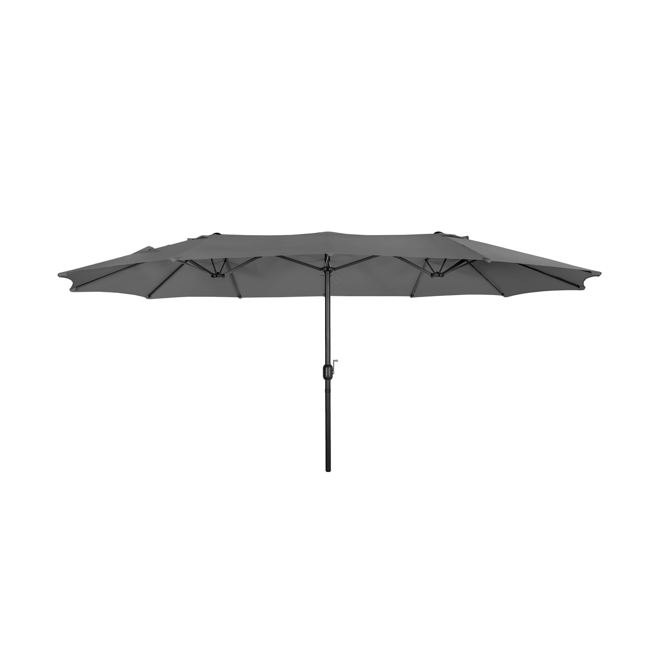 Gray 15' x 9' Double-Sided Outdoor Patio Umbrella with Hand-Crank Lift