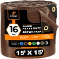15' x 15' Super Heavy Duty 16 Mil Brown Poly Tarp Cover Thick