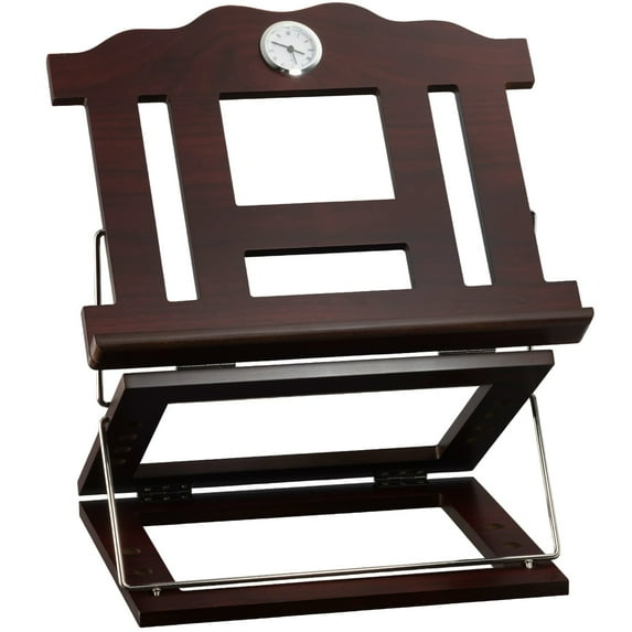 15 x12 in. Wooden 2 Tone Book Stand 2 Position Silver Clock, Brown