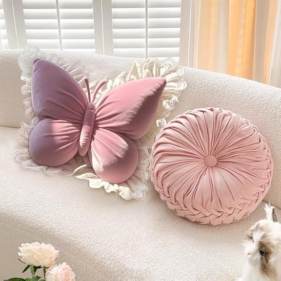 HEMINGHUI 15"x15" Bow Knot Throw Pillows,Decorative Cushion with Lace Edges for Sofa & Bed ,Cojines De Peluche,Plush Lumbar Support Pad