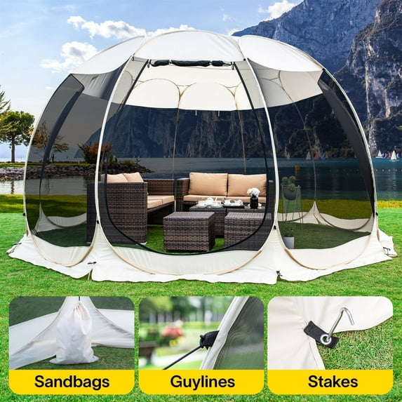 Screen House Room, Alvantor 15x15 ft Portable Pop up Tent with Mosquito Netting Instant Tent for Camping Backyard Beige