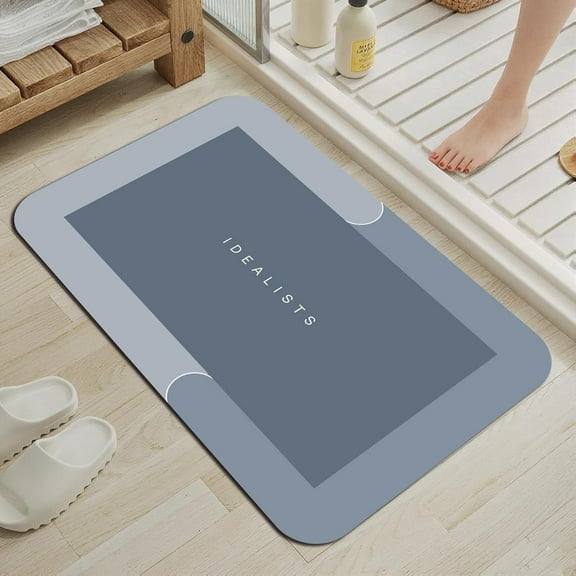 15"x23" Bathroom Mat Absorbent Quick Dry Bath Rug Mat Non Slip - Blue