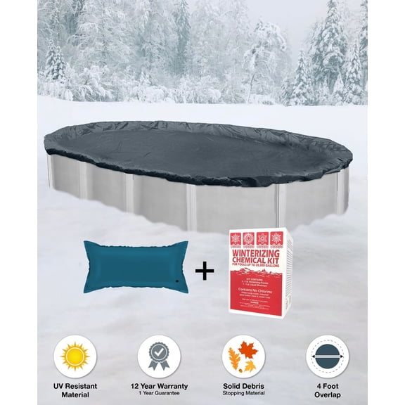 15'x30' Oval Above Ground Winter Pool Cover + 4x8 Air Pillow + Winterizing Kit ^