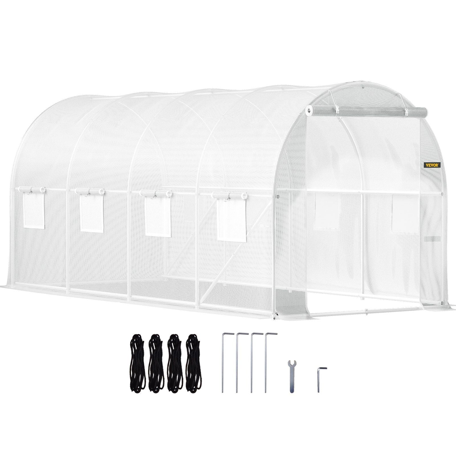 15'x6.5' Walk-In Greenhouse - Galvanized Steel Frame w/8 Roll-Up Windows - PE Cover for Year-Round Plant Protection - Includes Stakes & Ropes